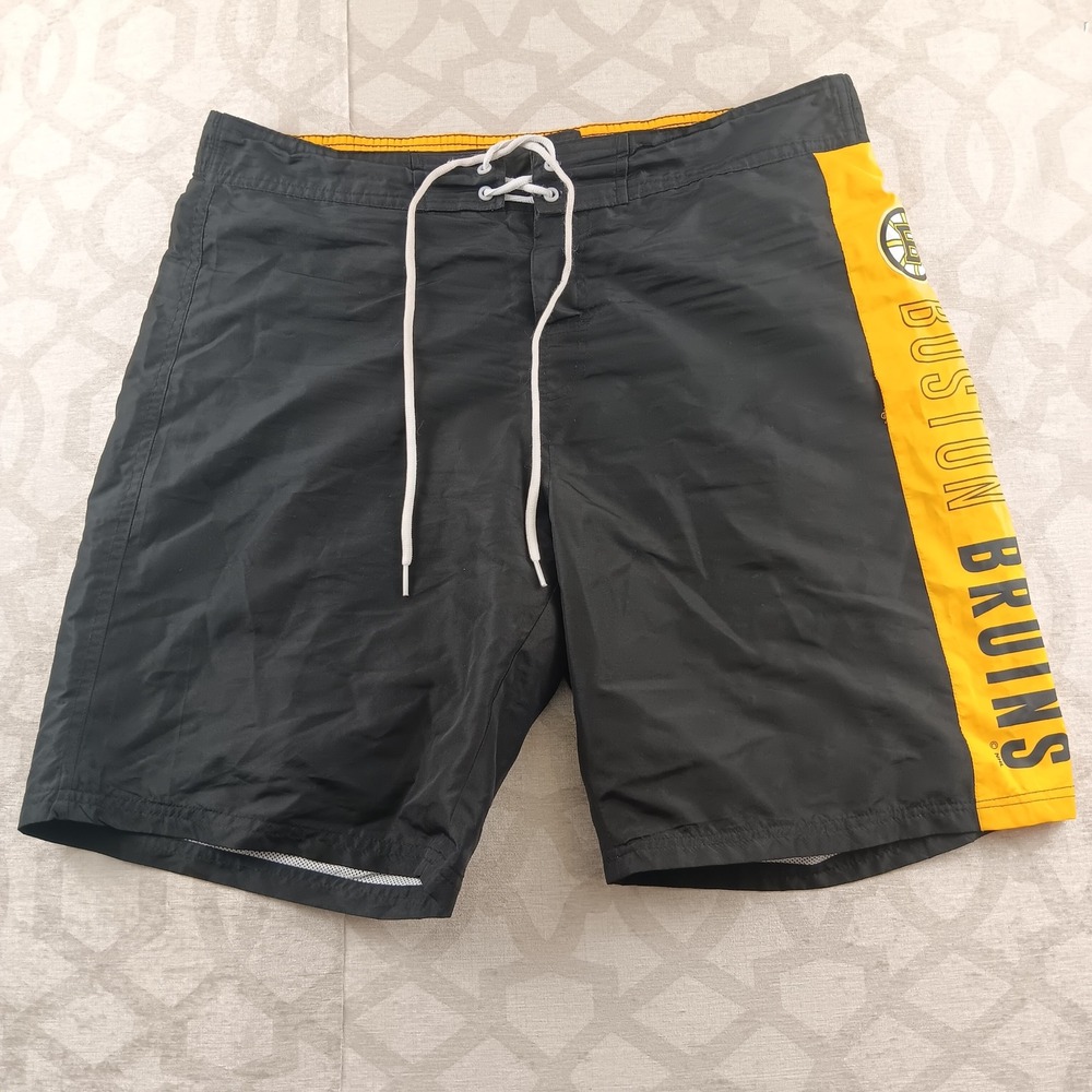 Boston Bruins NHL‎ Sports by Carl Banks Board Shorts Swim Trunks Black Yellow L